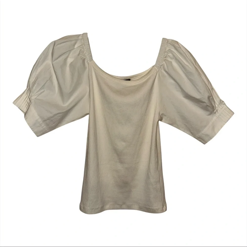 EUC J. Crew Elegant White Puff Sleeve Top